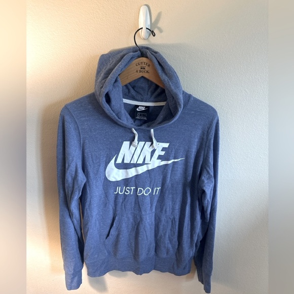 Nike Hoodie Size Large Heathered Blue Lightweight Kangaroo Pocket Long Sleeve - Picture 2 of 10